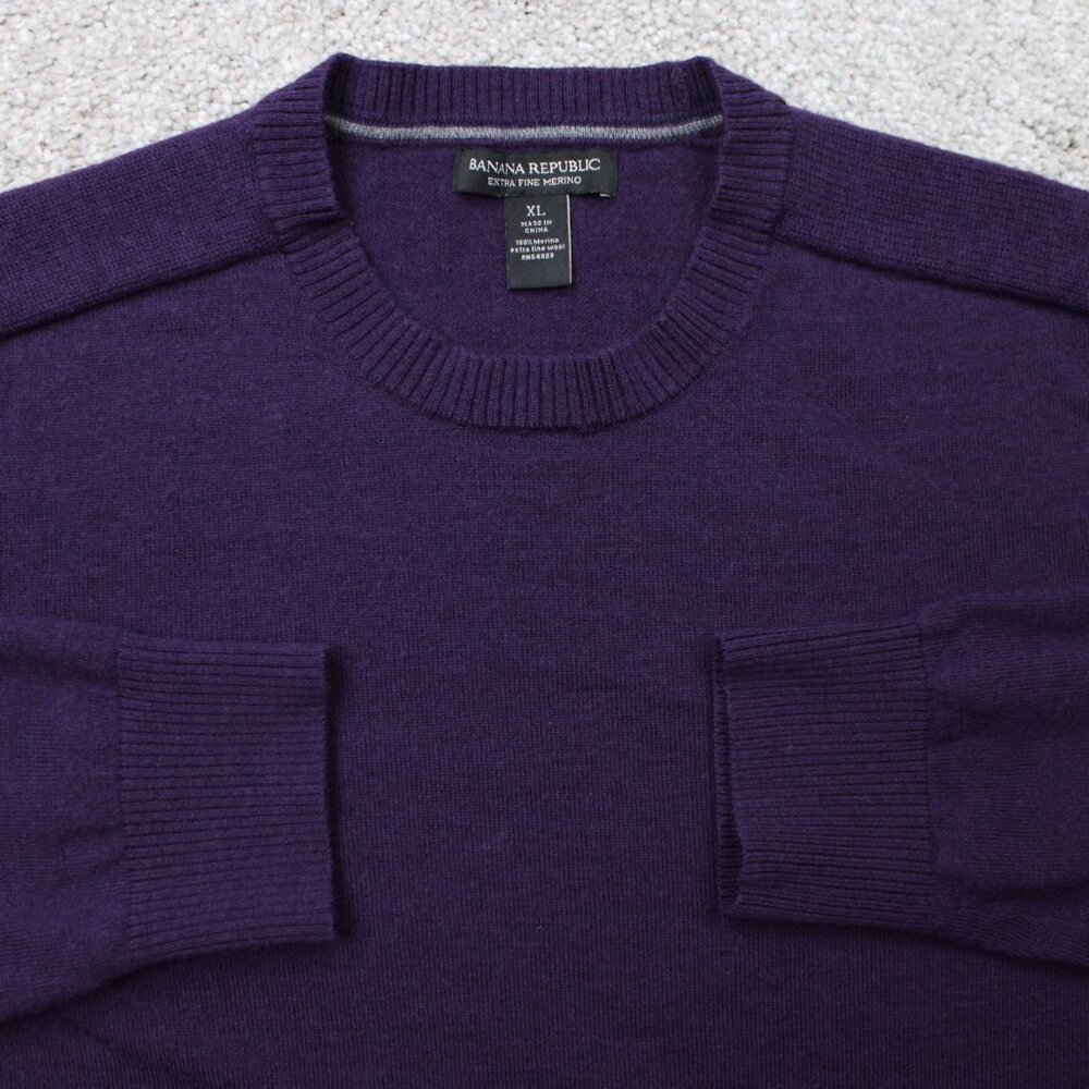Banana Republic Sweatshirt‎ Mens XL Purple Extra Fine Merino Wool Crewneck L/S